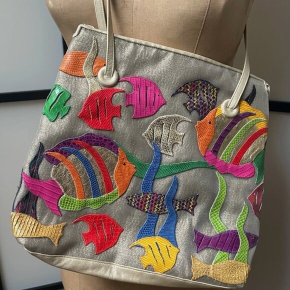 Sharif Handbags - Vintage 80s Sharif Shoulder Tropical Fish Multicolored Purse Handbag